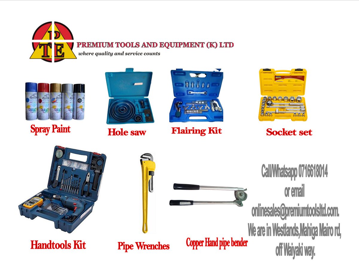 premiumtools_ke's tweet image. Builder&apos;s Thursday with Premium Tools &amp;amp; Equipment Kenya.
For building &amp;amp; hardware items, electricals &amp;amp; accessories, Automotive &amp;amp; mechanical tools,gardening tools,Refrigeration tools or DIY tools,Call/Whatsapp 0716618014 or email onliesales@premiumtoolsltd.com

#premiumtools #tools