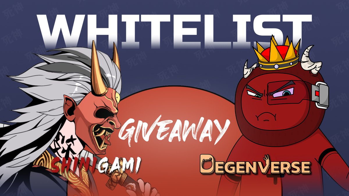 DegenVerseNFT's tweet photo. DegenVerse🤝Shinigami
We are giving away 5 WL Spots for Shinigami👹

TO ENTER:
1️⃣Follow @DegenVerseNFT &amp; @shinigamizen
2️⃣Like, Retweet &amp; Tag 3 Friends
3️⃣Join both discords:
- https://t.co/DMzkUuTMVD
- https://t.co/ZRAPPNw3oT

48H👀
#NFT #NFTcommunity #WLgiveaway #NFTdrop https://t.co/HpgyfvYaeu