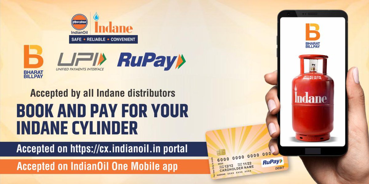 IndianOilcl's tweet photo. To minimise human contact and facilitate social distancing, #IndianOil is providing a wide range of digital payment solutions. Use the secure digital payment gateways to book your #Indane LPG refill and #StayHomeStaySafe https://t.co/PF7MhIAKan