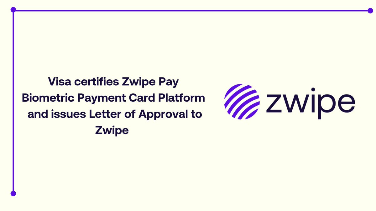 zwipe's tweet photo. We are proud to announce that @Visa has certified the Zwipe Pay Biometric Payment Card Platform and issued the Letter of Approval to Zwipe.
This is a historic milestone for Zwipe and our customers.

https://t.co/38OentwMzi https://t.co/F10kG5JbHh