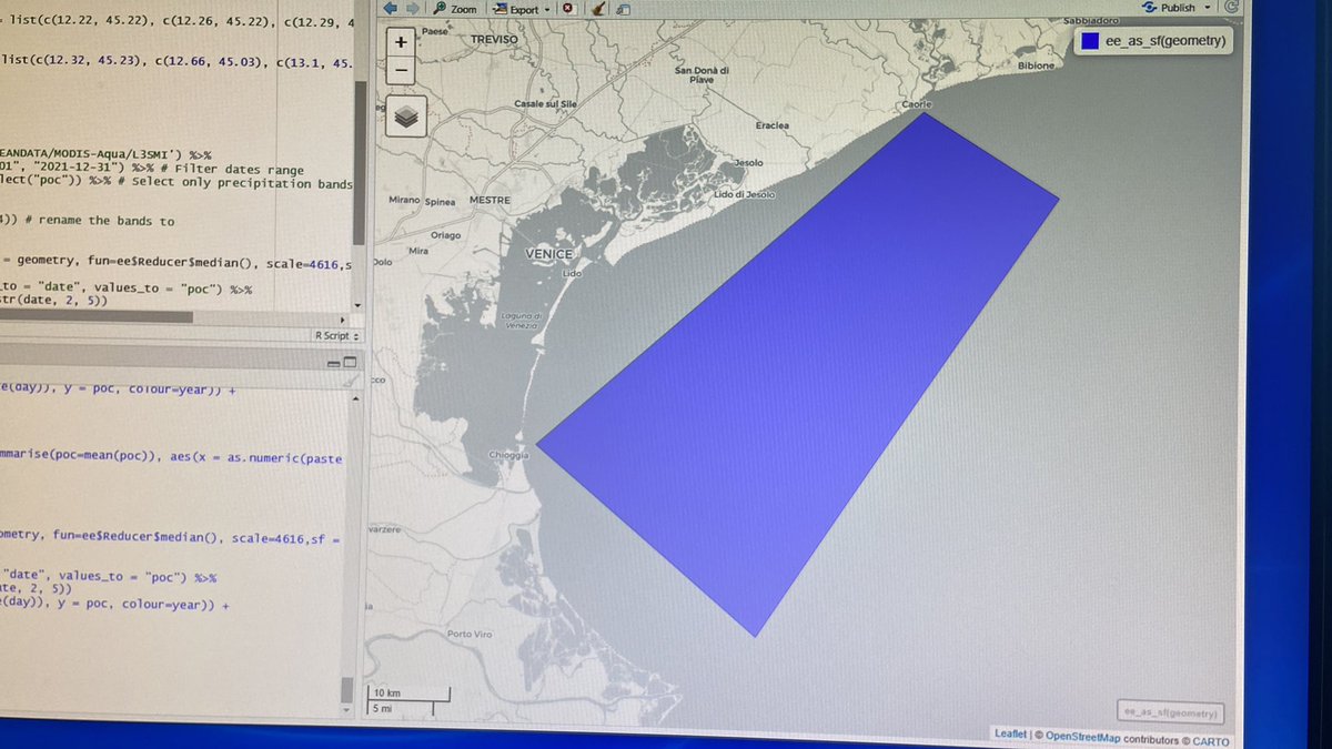 CamiBe90's tweet photo. Super useful #workshop yesterday #CMCC #cafoscari #challengeschool - learning to use @GoogleEarthEng with #R .. quickly learning to extract useful info for the #mussels and #oysters modelling 💪🏼 who knew I’d become so loving of coding ? #MAREA #Mariecurie #alwayslearning https://t.co/ke3Twwh3XB