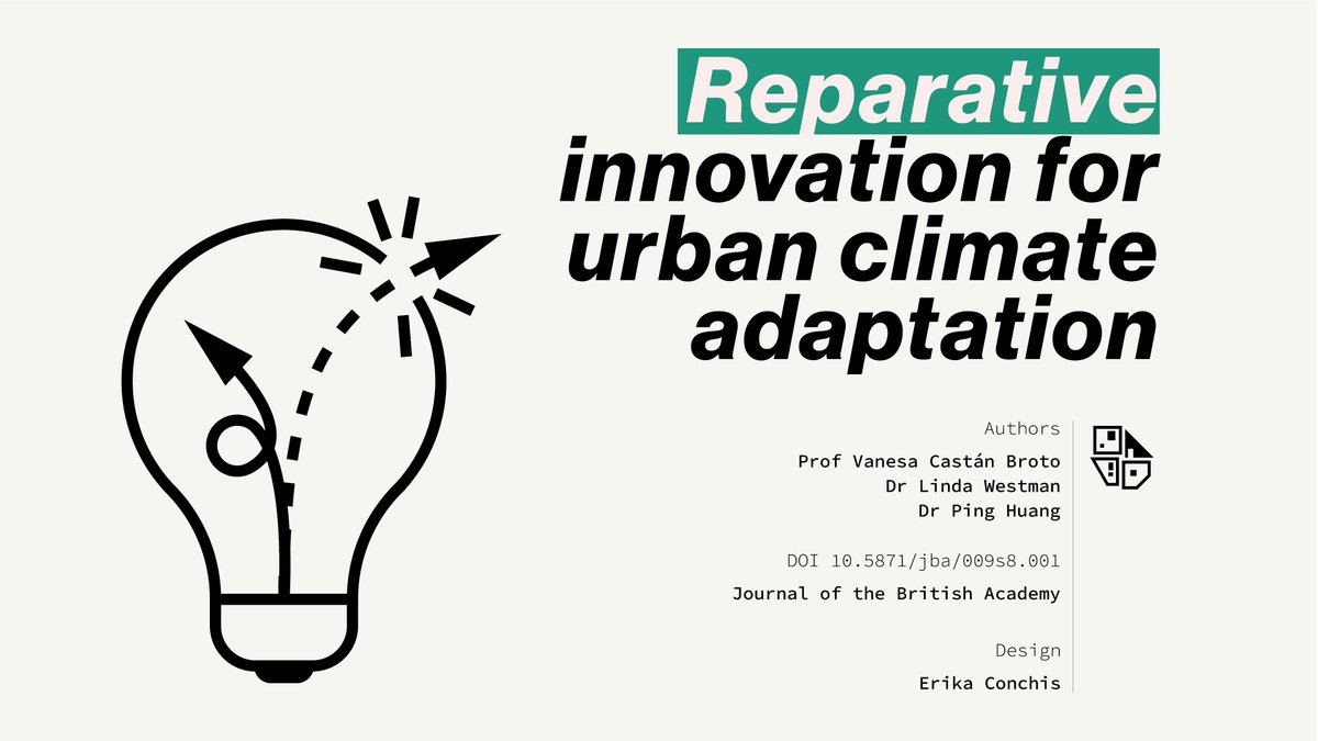 Recent articles suggest that adaptations to climate change in cities often disadvantage vulnerable communities

<a href="/VaneBailo/">Vanesa Castán Broto</a>, Linda Westman &amp; <a href="/huang_ping1987/">Ping Huang</a> ask what it means to look for reparative innovation for climate change adaptation 

A visual essay in a🧵