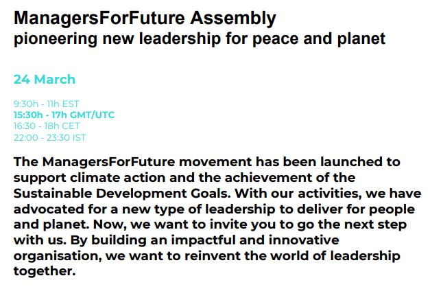 CsrEvent's tweet image. #CsrAgenda in 1h - #March24 16:30 CET

#ManagersForFuture Assembly. Pioneering #NewLeadership for Peace and Planet "@Managers4Future

(registration required) 
bit.ly/3KWG7ox 
@RansonF @carolsanford @MGILBERT_Maddy @JNormandCH

#sustainableleadership @andytuit