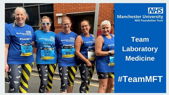 Have you signed up for the #TeamMFT NHS 10k blue wave?@LabMedicineMFT have signed up! How fab do they look in their blue and 🐝….
