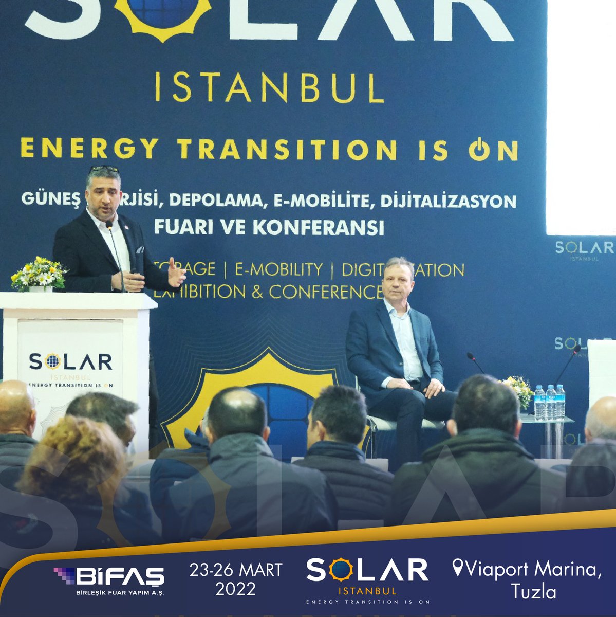 SolarIstanbul's tweet image. Güneş Enerjisi,Enerji Depolama,Elektrikli Ulaşım ve Dijitalleşme Fuarı ve Konferansı ana konferans salonunda Akaryakıt İstasyonlarında Enerji Dönüșümü;Solar+E-Mobilite başlığı altında gerçekleşti.Oturumu Haluk Sayar başkanlığında,Fırat Özdeş ve Şahin Bayram ile gerçekleşti.