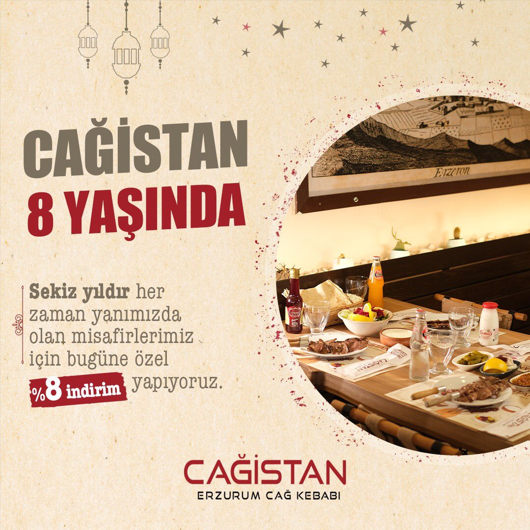 Cağistan 8 Yaşında. 

Sekiz yıldır her zaman yanımızda olan misafirlerimiz için bugüne özel %8 indirim yapıyoruz.