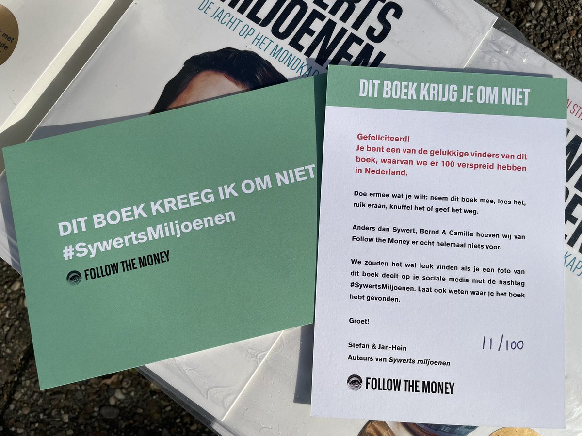 FTM_nl's tweet photo. 1/ Het boek #SywertsMiljoenen is vandaag uitgekomen! Daarom leggen we 100 boeken neer op bekende en minder bekende plekken die een rol speelden in de mondkapjesdeal. 

Houd ons vandaag in de gaten om zelf ook een boek te vinden. Wil je er eentje kopen? 👉 https://t.co/Qrm9VqkxaN https://t.co/5x5i7d3YNz