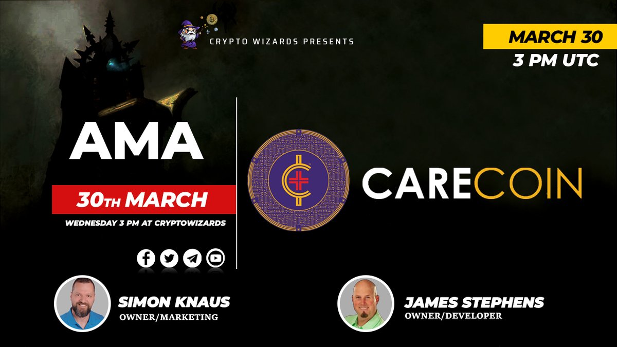 Crypto Wizards (@wizards_crypto) on Twitter photo #VOICE_AMA With CareCoin
on March 30th 2022 @ 3:00 PM UTC
VENUE: t.me/CryptoWizardsC…
………
1. Follow :
<a href="/wizards_crypto/">Crypto Wizards</a>
<a href="/carecoinfamily/">Project CareCoin</a>
2. Like & Retweet
3. Comment your questions
Check Telegram announcement for further rules and attend the AMA for rewards #VOICE_AMA With CareCoin
on March 30th 2022 @ 3:00 PM UTC
VENUE: t.me/CryptoWizardsC…
………
1. Follow :
<a href="/wizards_crypto/">Crypto Wizards</a>
<a href="/carecoinfamily/">Project CareCoin</a>
2. Like & Retweet
3. Comment your questions
Check Telegram announcement for further rules and attend the AMA for rewards