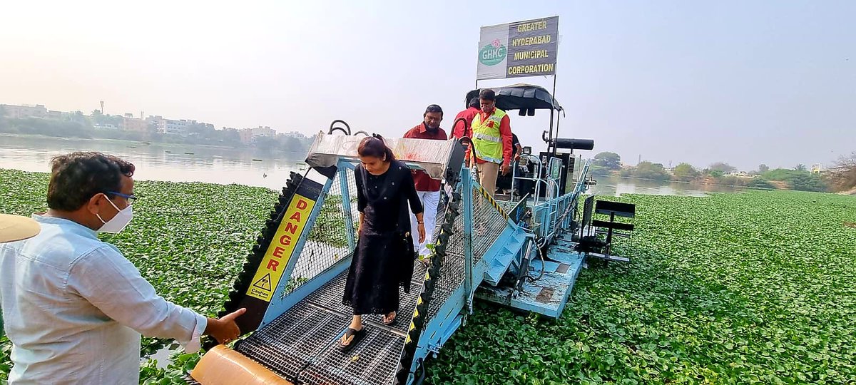 ChintalaShanti's tweet photo. Thank you @zckukatpally Mamatha Garu for sending the Floating trash collector machine to #Alwal for removal of Hyacinth in Chinarayuni Cheruvu. We really appreciate your quick response to our request.

@KTRTRS https://t.co/sRKeOomwbV