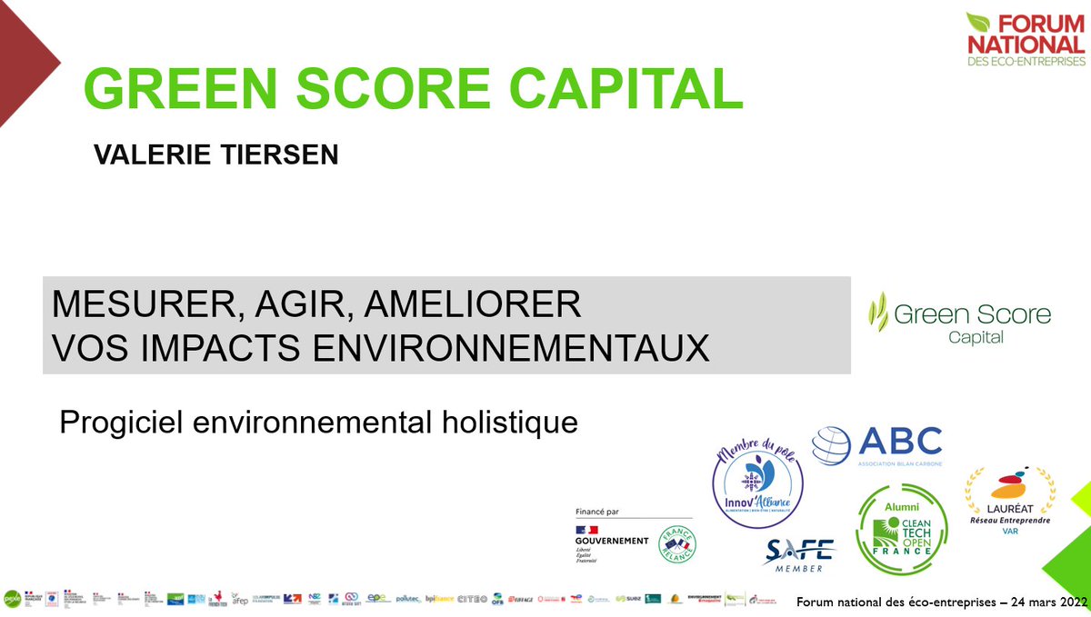 [#ForumEcoEntreprises - Vitrine de l'innovation] #Eau et #biodiversité
<a href="/ScoreCapital/">Green Score Capital</a> prend le relais et présente son logicielle mesurant l'empreinte carbone des entreprises et des produits développés