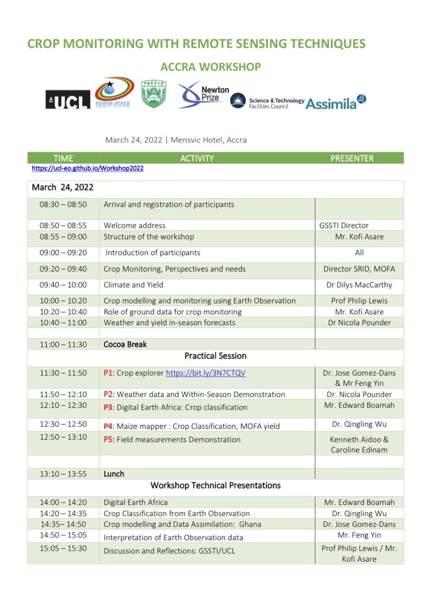 qlwu's tweet photo. Live streaming of Crop Monitoring with Remote Sensing Techniques from Accra 🇬🇭 happening TODAY: https://t.co/wv9kEtuCkZ. Speakers from @Gssti_Gaec @UCLgeography @DEarthAfrica @AssimilaLtd @prof_plewis @asarefi17 @Pepucho666 @MarcYinFeng @DilysMacCarthy and more 🛰 https://t.co/LcsiPqckNH