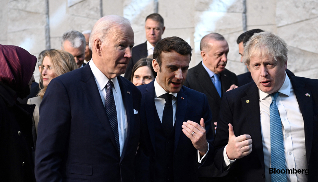 Joe Biden, Emmanuel Macron and Boris Johnson meet