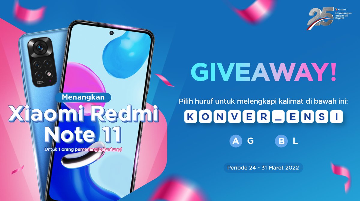 XLSMART's tweet photo. Siapa yang mau dapat Xiaomi Redmi Note 11?

Langsung ikutan GIVEAWAY aja! Caranya:
1. Follow @xlaxiata_tbk
2 Jawab di kolom reply sebanyak-banyaknya
3. Gunakan hashtag #JadiLebihBaik
4. Like &amp; Retweet untuk tanda kamu berpartisipasi

Semoga beruntung! https://t.co/7xBnyc5Hc1
