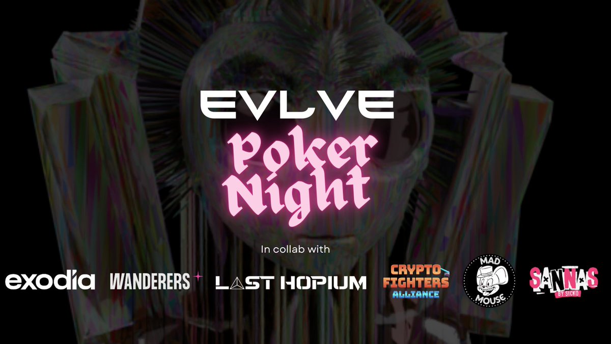 evlve_'s tweet photo. 🔥We've got a HUGE Poker Night planned🔥

Today @ 8pm UTC

We're giving away NFTs, WLs, and tokens from these 🚀 communities
@wanderers_nft @exodia_io @lasthopium @CryptoFighters @MadMouseCircus @SICKO_UNIVERSE

Click Discord Link to Signup
https://t.co/R9YqBZuSqu

#NFTGiveaways https://t.co/cUwL3MhrRS