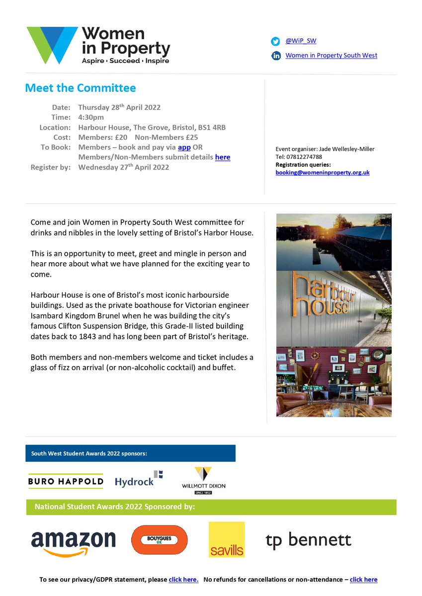 We are excited to announce our Meet the Committee spring drinks! Our members have been crying out for more in person events and we couldn't be happier to host our first in person drinks event of the year at #HarbourHouse on the 28th of April! Sign up now on our app or below!