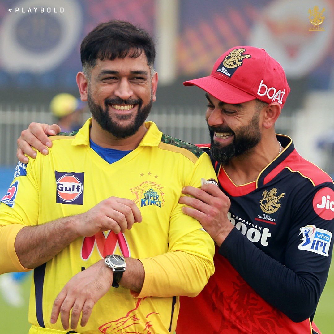 RCBTweets's tweet photo. Congratulations on a legendary tenure as captain of CSK, @msdhoni! 🙌🏻

Can’t wait to see this bromance on the field soon. 🤜🏻🤛🏻

#PlayBold #RCB #WeAreChallengers #IPL2022 #MSDhoni https://t.co/XbH6ir91C8