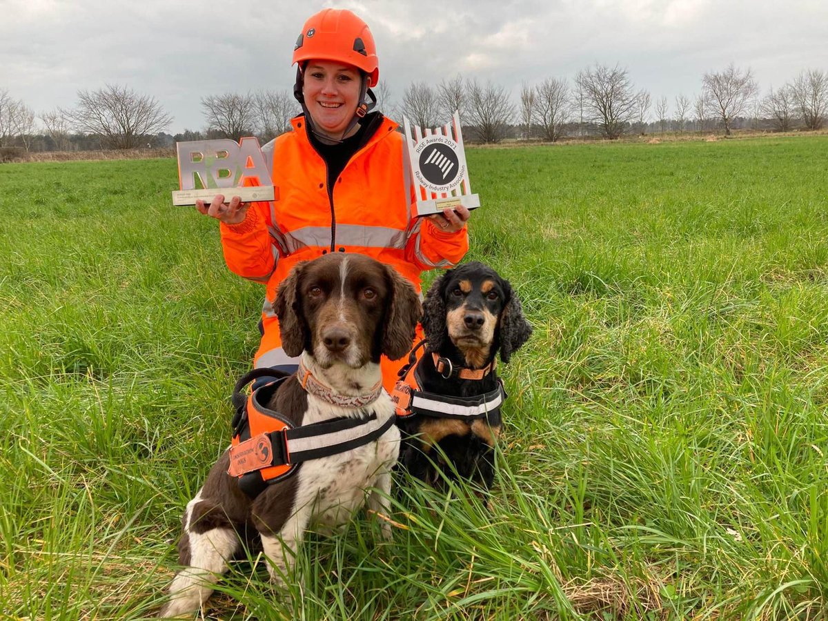 Out on site with great crested #newt #DetectionDogs Rocky &amp; Arnie.
Thank you to @atkinsglobal for bringing along the awards they won for continuous #conservation work with detection dogs. 
We're extremely grateful to be involved in such an important aspect of conservation. 
#gcn