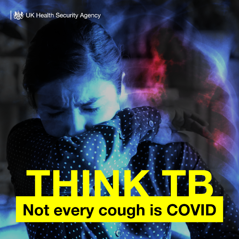 UKHSA's tweet photo. Today is #WorldTBDay, and we're reminding people of the symptoms of TB. 
TB mainly affects the lungs, but can affect any part of the body, including lymph nodes, bones and the brain. 

Find out more about the work we're doing to drive down TB cases in our latest blog 👇