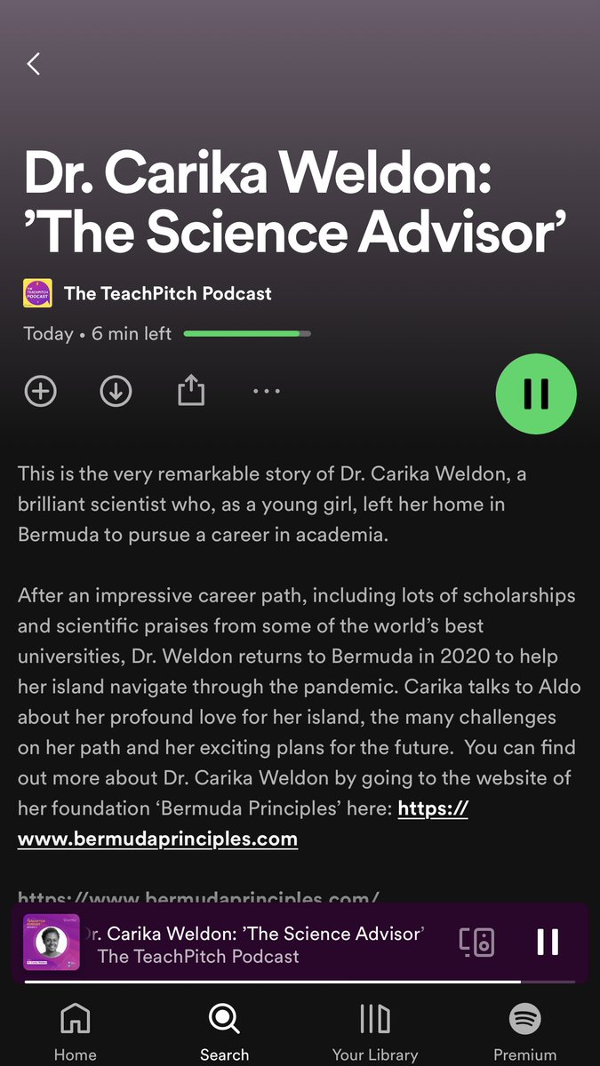 teachpitch's tweet photo. A very remarkable episode!! 😊
The story of Dr. @CarikaElshae, a brilliant scientist who, as a young girl, left her home in Bermuda to pursue a career in academia. In 2020, Dr. Weldon returns to Bermuda to help her island @bdaprinciples 
Listen here: https://t.co/iambNdQGvt https://t.co/L31MyM9kwc