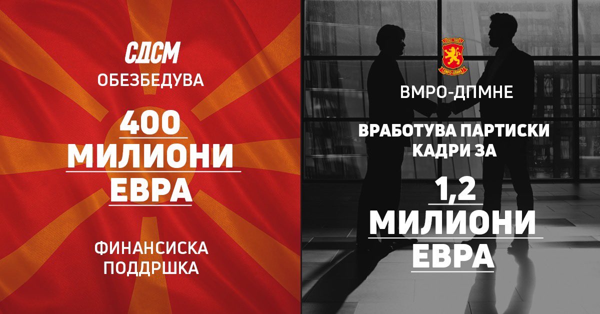 СДСМ обезбедува 400 милиони евра помош – ВМРО-ДПМНЕ троши 1,2 милиони за партиски вработувања sdsm.org.mk/soopstenija/43…