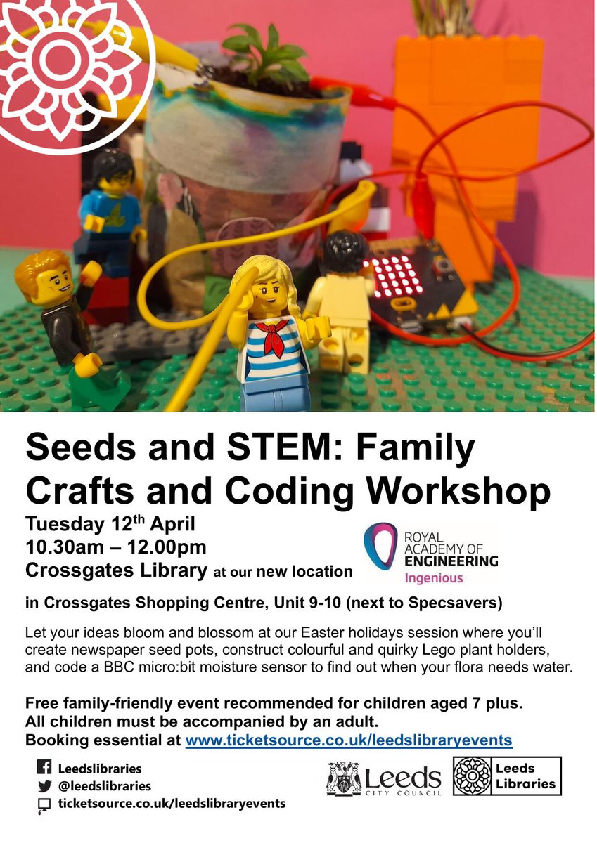 The Seeds and STEM Easter event is on Tuesday 12th April 10.30am-12pm and will be in our shiny new Crossgates Library, Unit 9-10,   The event is live on Ticketsource and 10 tickets are bookable for children 7+yrs, child ticket only.