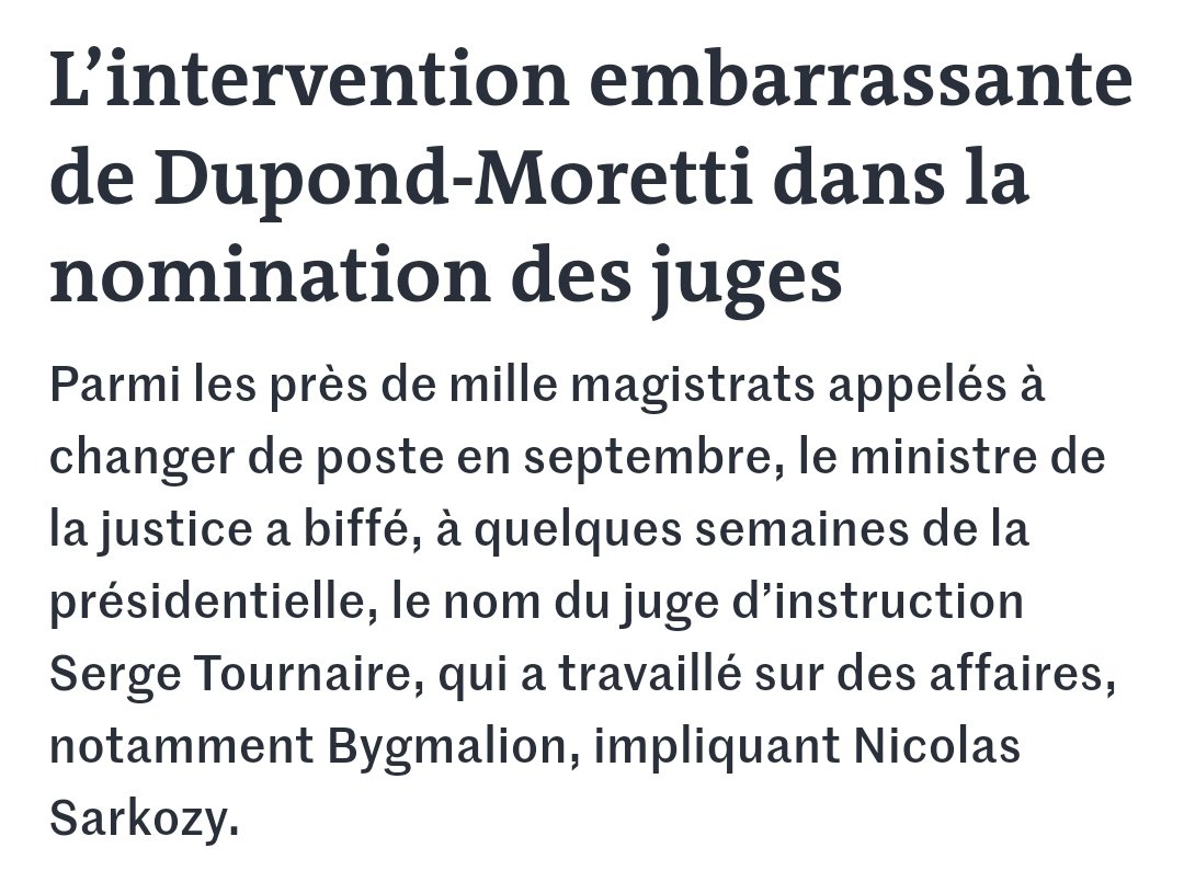 Le gouvernement a bloqué l'avancement d'un juge qui a embêté Sarkozy, parce que Macron veut son soutien à la présidentielle. C'est pas « embarrassant », c'est révoltant, dans n'importe quel autre pays, ça met fin à ta candidature immédiatement.