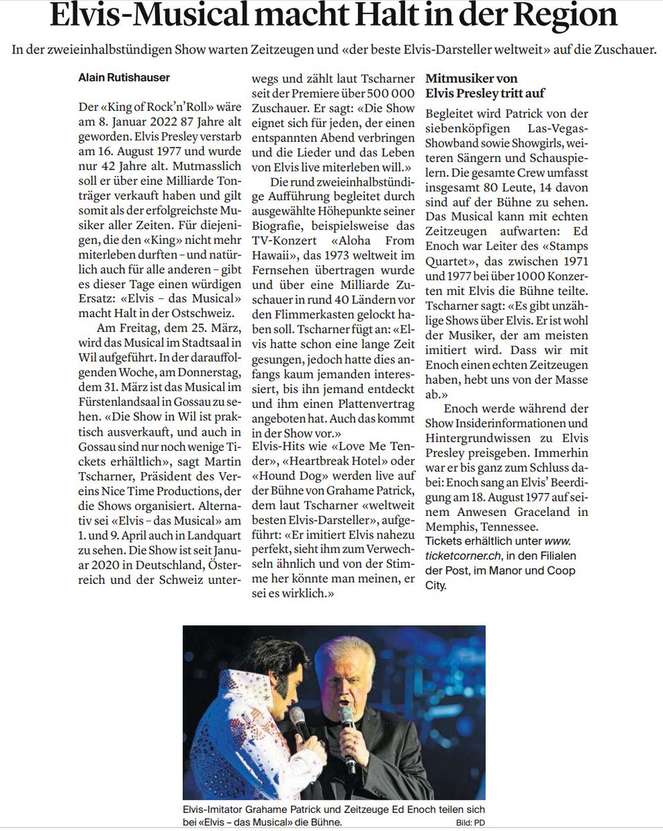 NiceTimeProduc's tweet photo. @tagblatt_ch vom 24. März 2022 zu Elvis - Das Musical
@ElvisToday @elvisfanclub @InfoPresley #nicetime #MartinTscharner #elvis #flawil https://t.co/U7uBnU0VLk