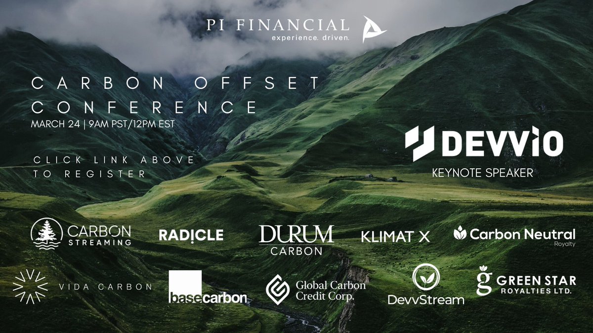 PIFinancialCorp's tweet photo. The day you've been waiting for! PI Financial's Carbon Offset Conference kicks off TODAY at 9am PT/12pm ET. You don't want to miss this! Registration link: https://t.co/rNjPV4li93
#carbonoffsets #carboncredit #esg #esginvesting https://t.co/289i7zpSln