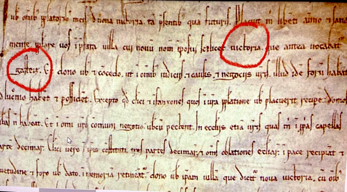Precioso documento. Antes que “Victoria”la aldea que existía se llamaba Gasteiz. Así lo dice el fuero que concede Sancho El Sabio a esta villa en 1181. Adjuntamos el documento ya que vemos que algunos comentarios hablan de la No existencia de Gasteiz anteriormente.