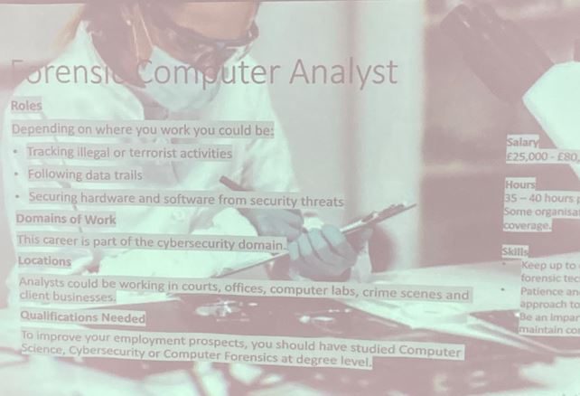 Our year 12 computer scientists presenting their research and findings on careers in the Software/ IT /Tech industry. Some great presentations.