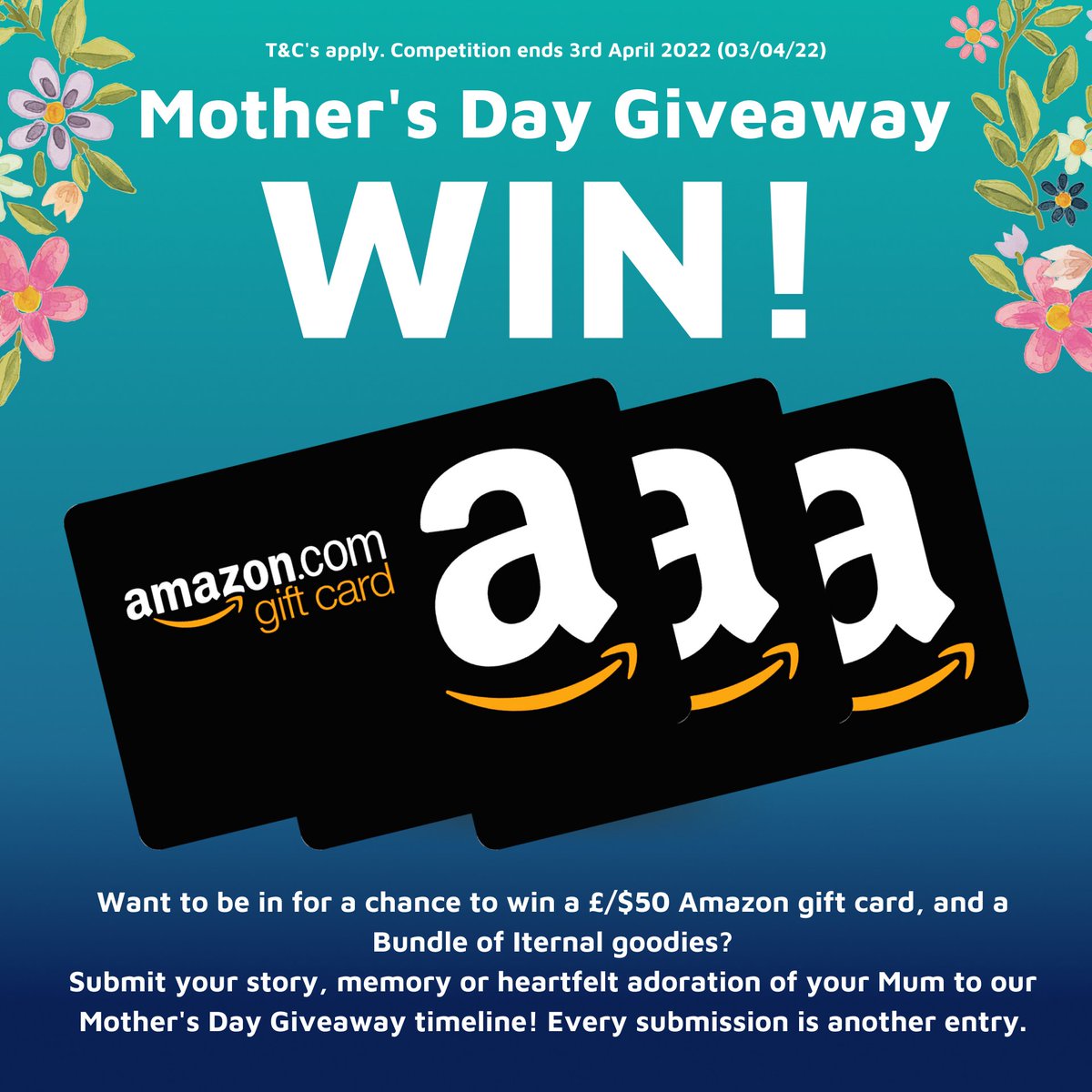 GIVEAWAY!! We're celebrating Mother's Day (UK) the best way we know! 

Submit your story, memory, or admiration for your mum using the link below for your chance to win a £/$50 Amazon gift card: 
iternal.app/mothers-day

#Competition #comp #giveaway #Prize #Contest #GiveawayAlert