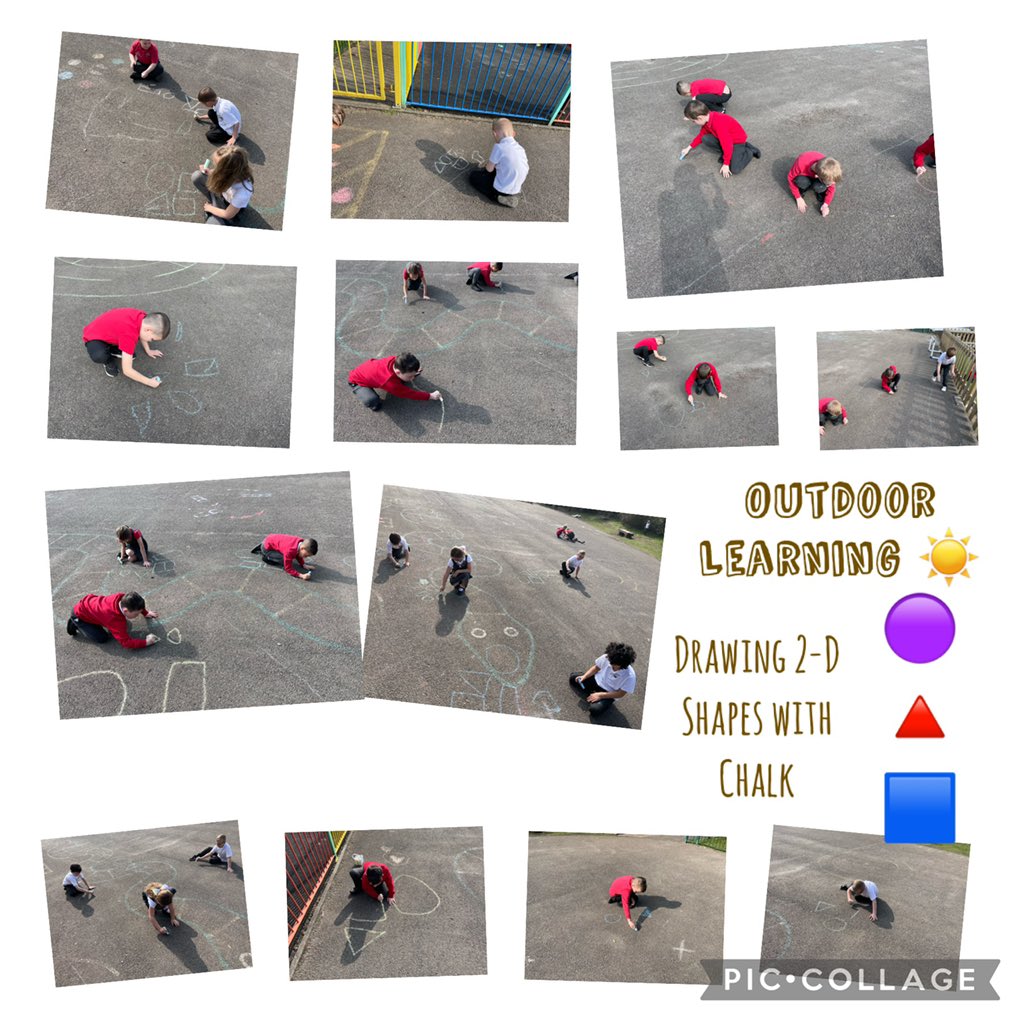 Taking our maths learning of 2-D shapes this week outside for outdoor learning ☀️🔺🟣🟦