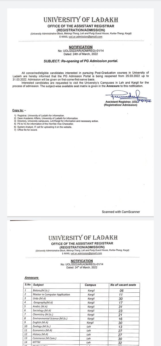 Admission Portal open for vacant seats ...