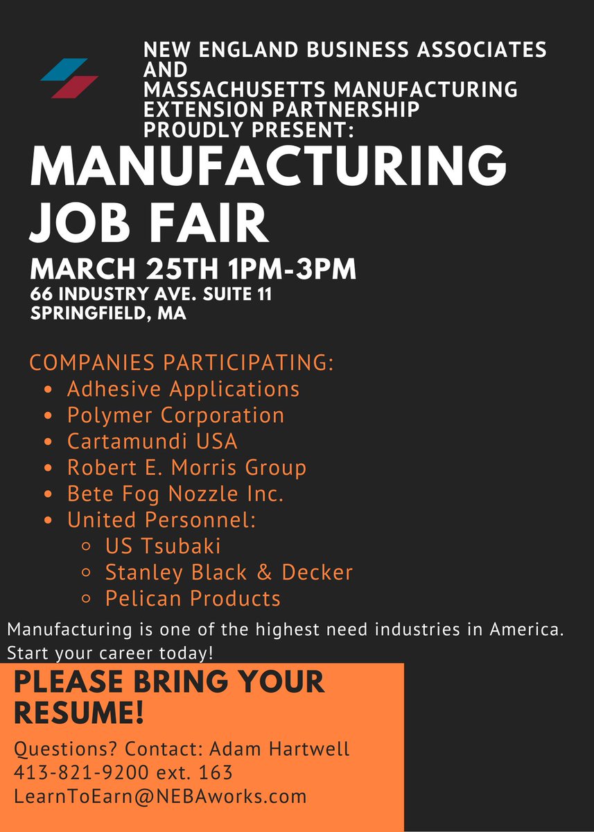 NEBAWorks's tweet photo. Join us on March 25, 2022 for our Manufacturing Job Fair. 
See comments for employers attending. https://t.co/rawfsBnzBo