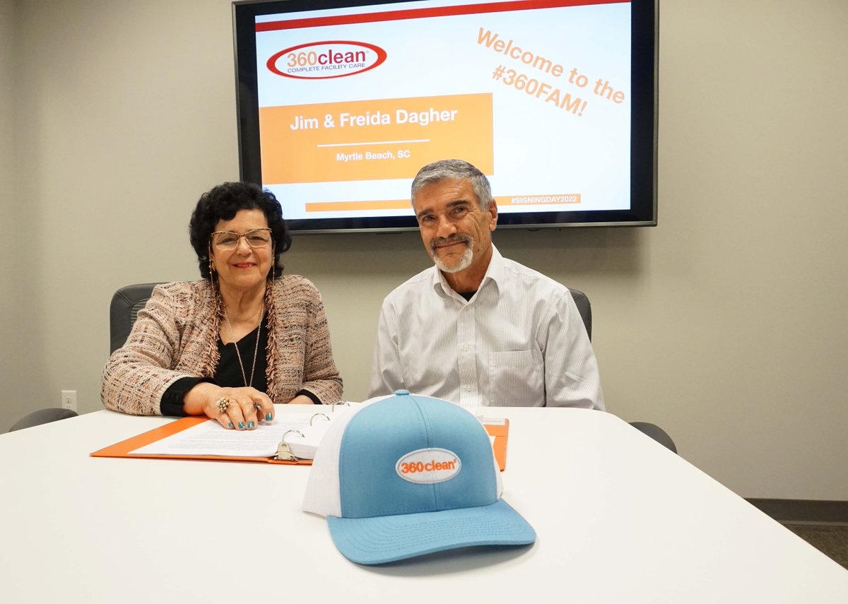 360clean's tweet photo. Excited to welcome Jim & Freida Dagher from Myrtle Beach, South Carolina, to the 360fam!
#franchiseopportunities #commercialcleaning #locallyowned #360clean https://t.co/ElL8vgGLfO