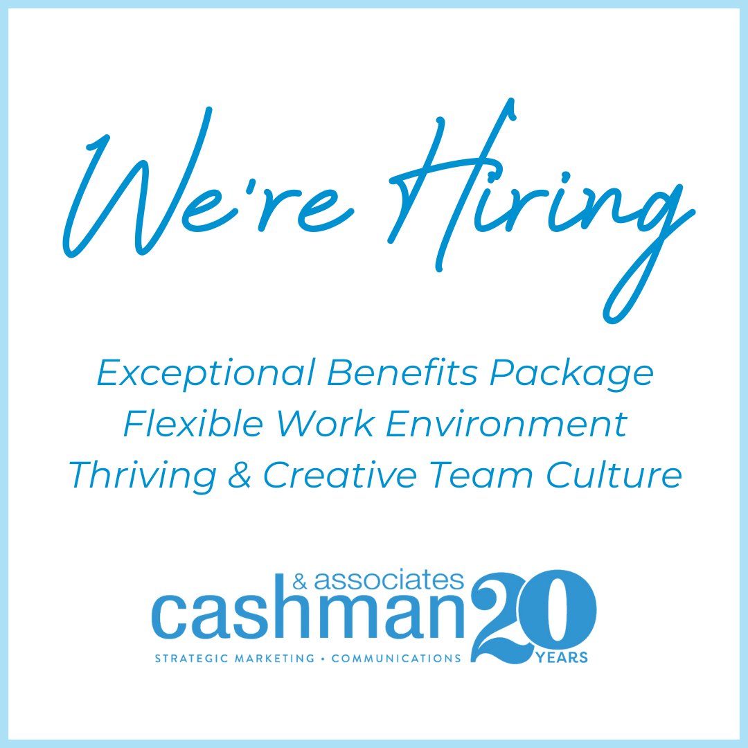 Opportunity Alert! C&amp;A is growing and has posted several new jobs to our website, including senior level positions with Real Estate/B2B/Corporate Communications backgrounds. More details via our Careers page, linked here: cashmanandassociates.com/about-us/caree…