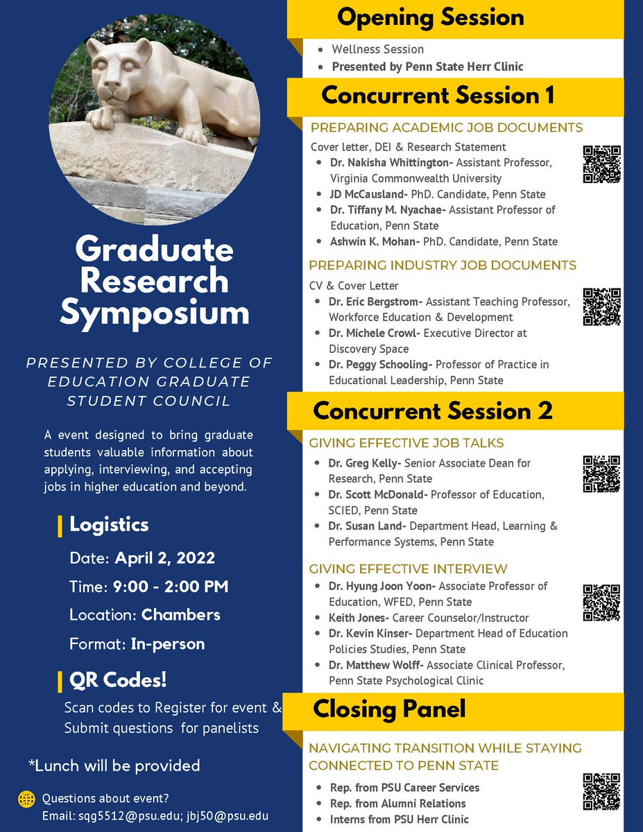 PennStateCOEGSC's tweet photo. Coming up on 4/2 - COEGSC’s annual Graduate Research Symposium. Check out more details here. https://t.co/NeA7LW6jLd