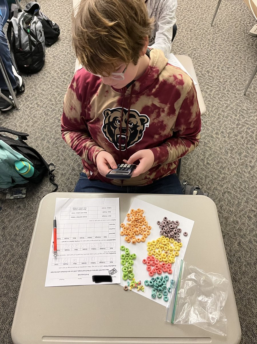 ELCO_MS_Raiders's tweet photo. Making math apply to everyday life! What percentage of your fruit loops are green? Red fruit loops are what fraction of your cereal bowl? What decimal would represent the yellow loops? Making math real and delicious! https://t.co/Hd0kwHdZNe
