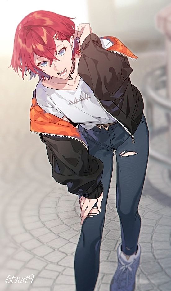 ange katrina pants solo red hair jacket blue eyes torn pants shirt  illustration images