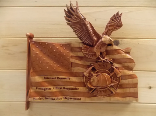 JohannaMHaack's tweet photo. Personalized Firefighter Wall Plaque. To show how proud you are of your firefighter loved-one, give this unique, wood carved US Flag with the American eagle’s talons holding the Firefighter Symbol to hang on their wall.
 https://t.co/0tFcEUkpOt
#firefighter #firefightersymbol https://t.co/zWCe61EMu6