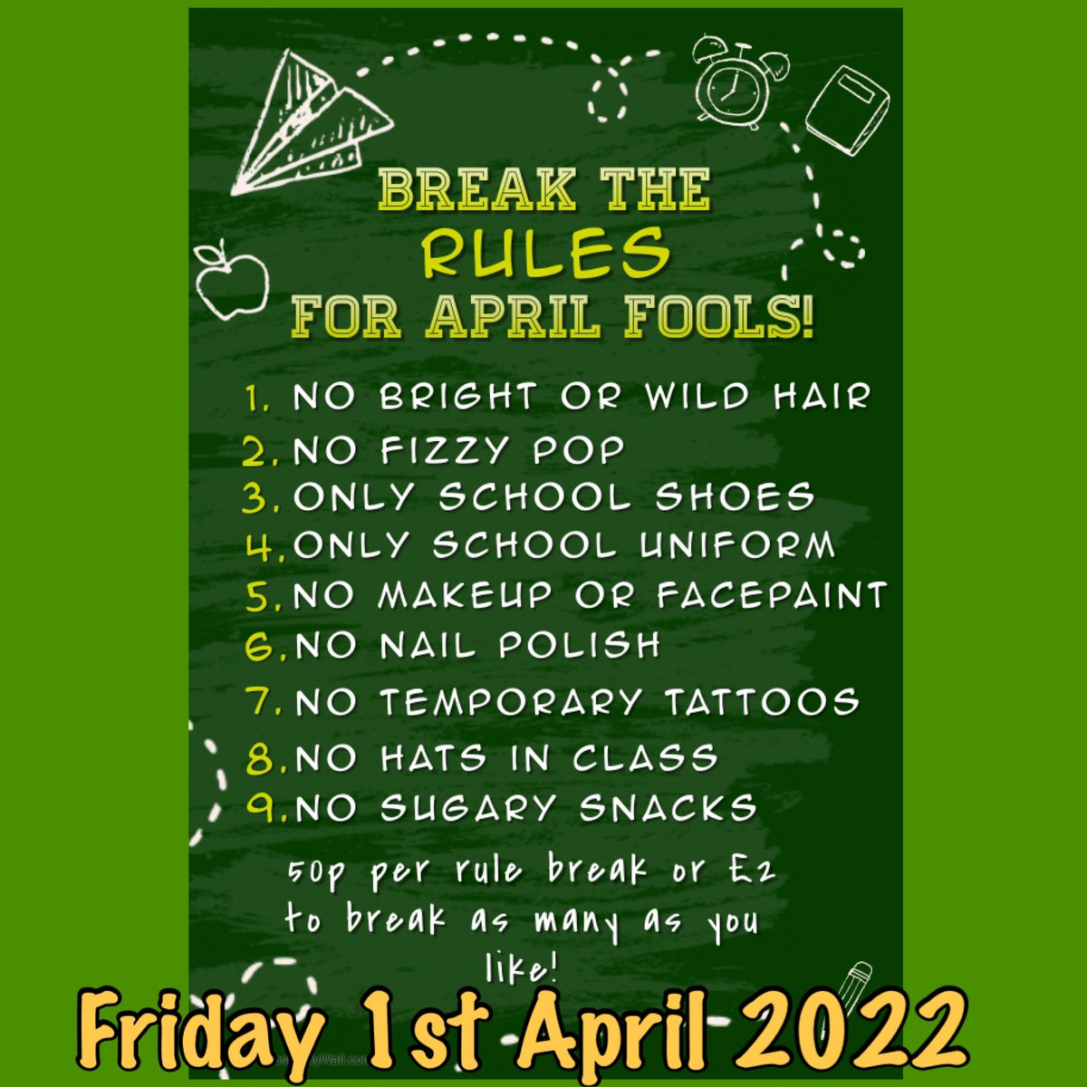 Break the rules for April fools, Friday 1st April. All donations will be sent to the British Red Cross Ukraine Crisis Appeal💚