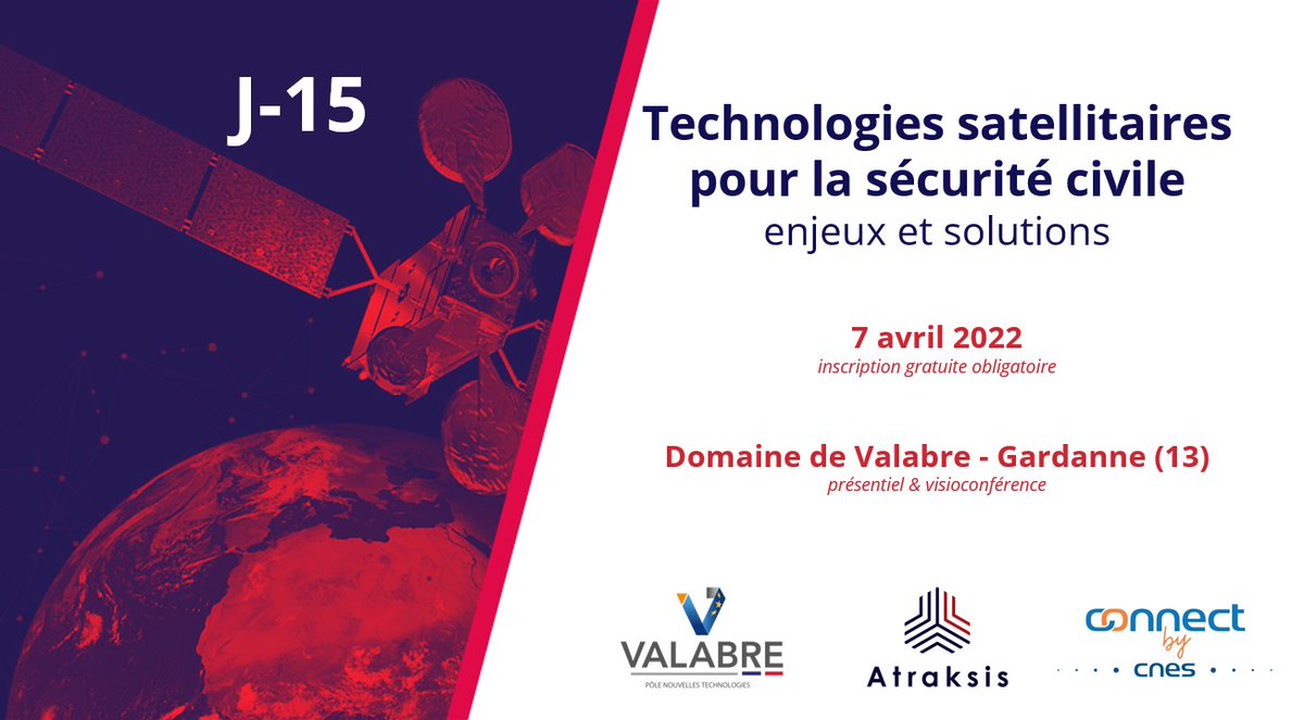 [Save the Date]
Inscrivez-vous à la journée "Technologies satellitaires pour la sécurité civile : enjeux et solutions" organisée avec <a href="/ConnectbyCNES/">Connect by CNES</a> , <a href="/EntenteValabre/">VALABRE</a> &amp; la participation de <a href="/Safe_Cluster/">SAFE</a> 
🗓️ 7/04 Gardanne &amp; en ligne
Prog. et inscriptions ⬇️
atraksis.fr/realisations/s…