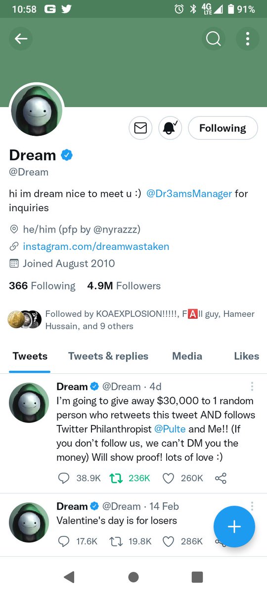 Ohio49er419's tweet photo. @Dream @pulte Following both w/notifications always on https://t.co/1HN6XxPovJ