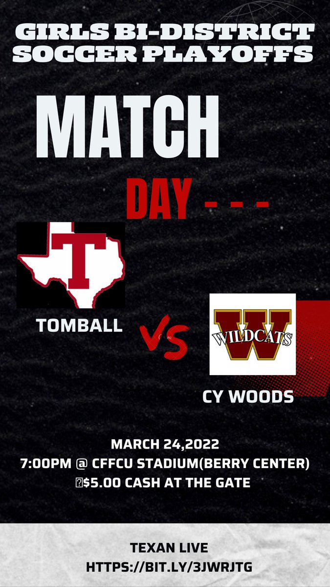 Beautiful day for Playoffs! Come out and support your Lady Cougars! #asone T>am ❤️🤍⚽️ @THS__athletics @TISDTHS @Tomball_AT