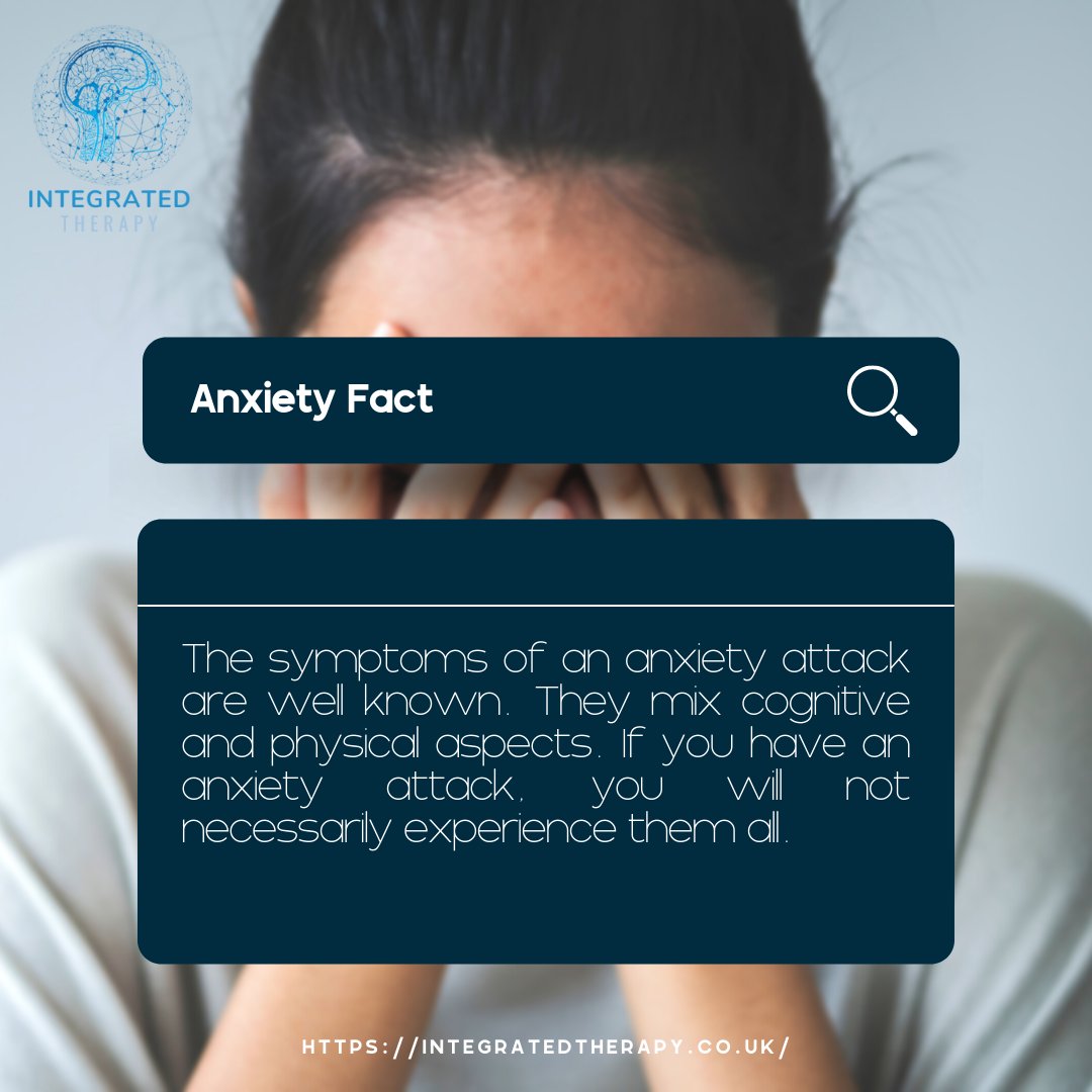 IT_therapyuk's tweet photo. The symptoms of an anxiety attack are well known. They mix cognitive and physical aspects. If you have an anxiety attack, you will not necessarily experience them all.

 #mentalhealth #depression https://t.co/R8ZWrqpzIE