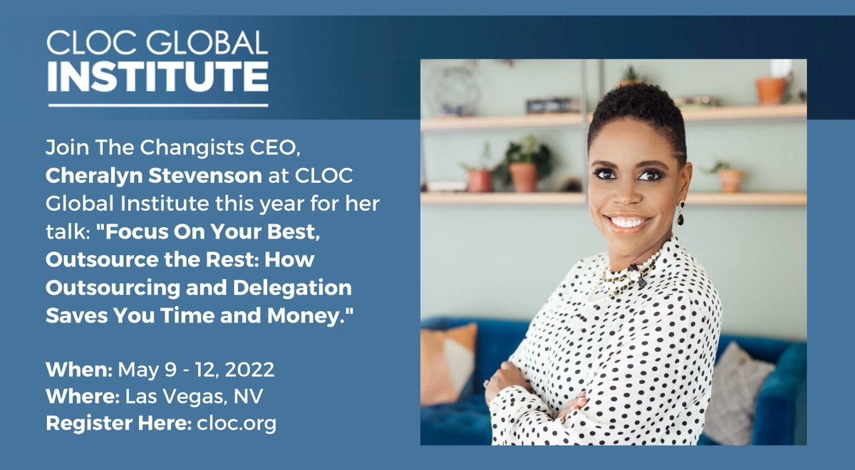 TheChangists's tweet photo. ⏰ It's @cloc_org time. This year, Cheralyn Stevenson will be speaking on the benefits of outsourcing and exactly how you can use it to #change your business for the better. Join her by registering here. https://t.co/DhQ9M5gc9f
#CLOC #lawyers #lawfirms #lawfirmlife https://t.co/i3xrqr4gbC