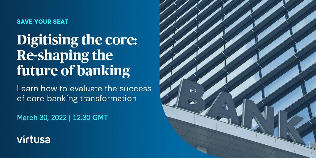 VirtusaCorp's tweet image. Discover how to adopt new-age #corebanking platforms that align with industry standards to deliver #hyperpersonalized banking in an #agile and #costoptimized manner. Join us for this fireside chat: ow.ly/8Bz950IqYci