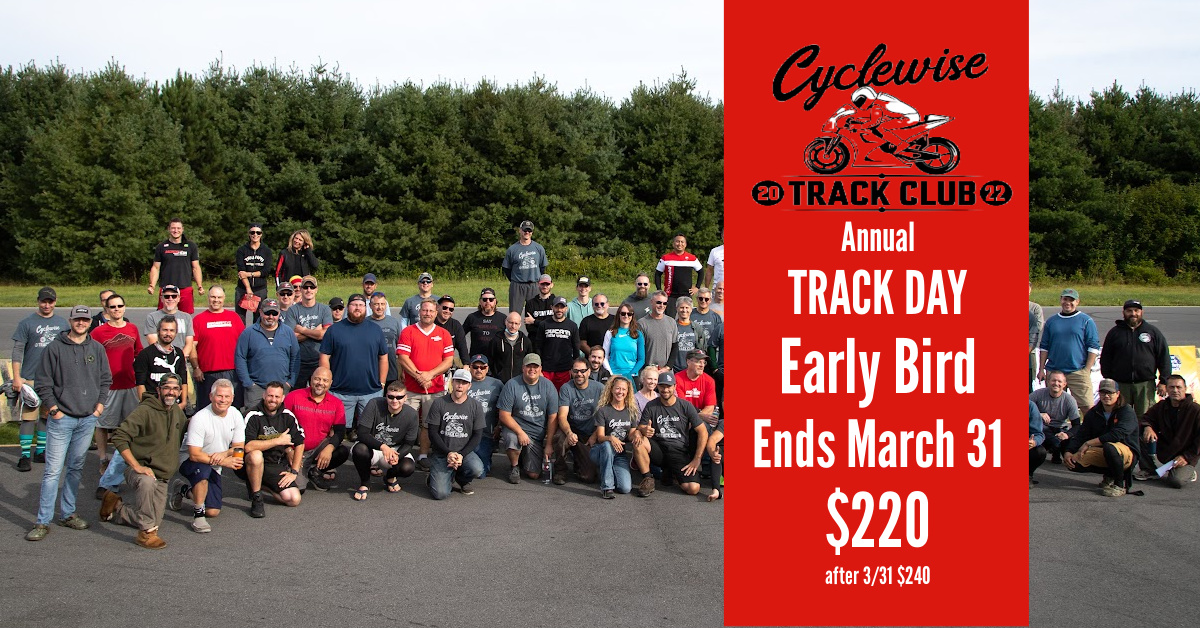 Cyclewise's tweet image. Track day early bird special ends March 31.
cyclewisevt.com/track-day