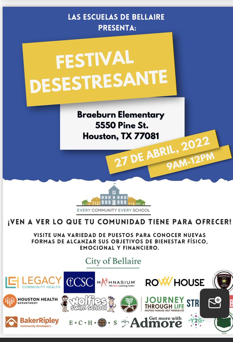 Come out to Bellaire Feeder community event De-Stress Fest April 27 at Braeburn Elementary
