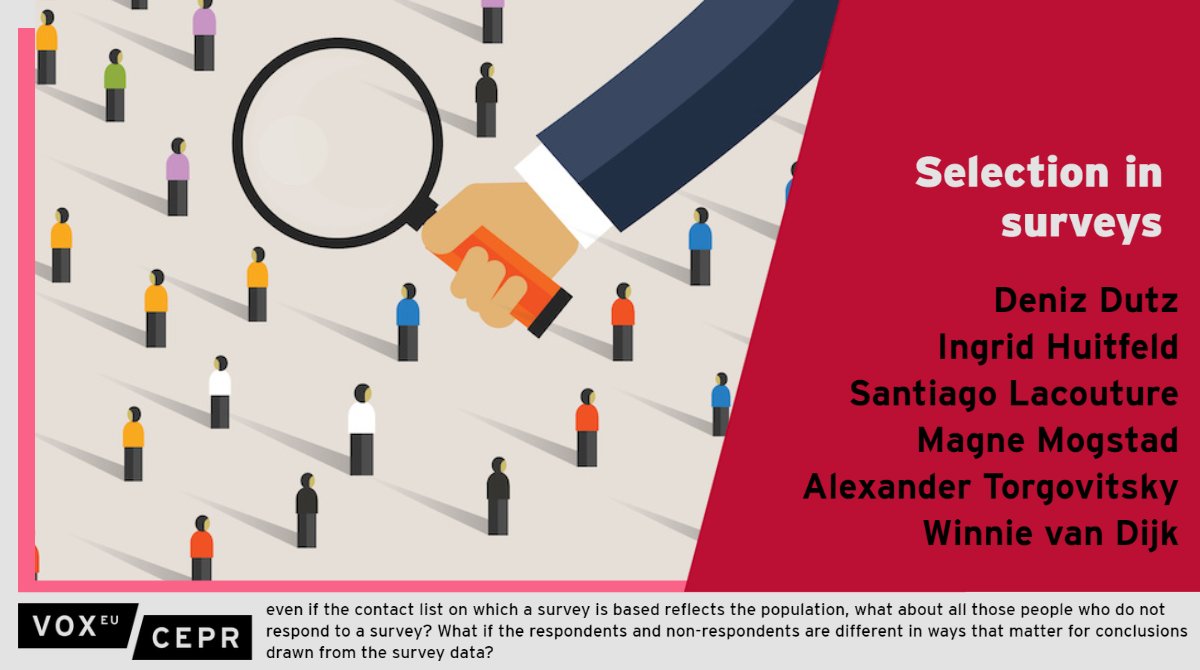 VoxEU (@voxeu) on Twitter photo Methods to detect & correct for #nonresponse #bias, which rely on simple changes to widely used survey designs
Deniz Dutz <a href="/UChi_Economics/">UChicago Economics</a>, <a href="/ingridhuitfeldt/">Ingrid Huitfeldt</a> @ssbnytt, <a href="/selacouture/">Santiago Lacouture</a>, Magne Mogstad@iza_bonn, Alexander Torgovitsky, <a href="/WinnieVanDijk/">Winnie van Dijk</a> <a href="/HarvardEcon/">Harvard Department of Economics</a>
ow.ly/Ve8W50IpQ9a Methods to detect & correct for #nonresponse #bias, which rely on simple changes to widely used survey designs
Deniz Dutz <a href="/UChi_Economics/">UChicago Economics</a>, <a href="/ingridhuitfeldt/">Ingrid Huitfeldt</a> @ssbnytt, <a href="/selacouture/">Santiago Lacouture</a>, Magne Mogstad@iza_bonn, Alexander Torgovitsky, <a href="/WinnieVanDijk/">Winnie van Dijk</a> <a href="/HarvardEcon/">Harvard Department of Economics</a>
ow.ly/Ve8W50IpQ9a